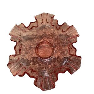 Fenton Cranberry Diamond Optic Pattern Candy Dish Ruffled Crimped Edge USA